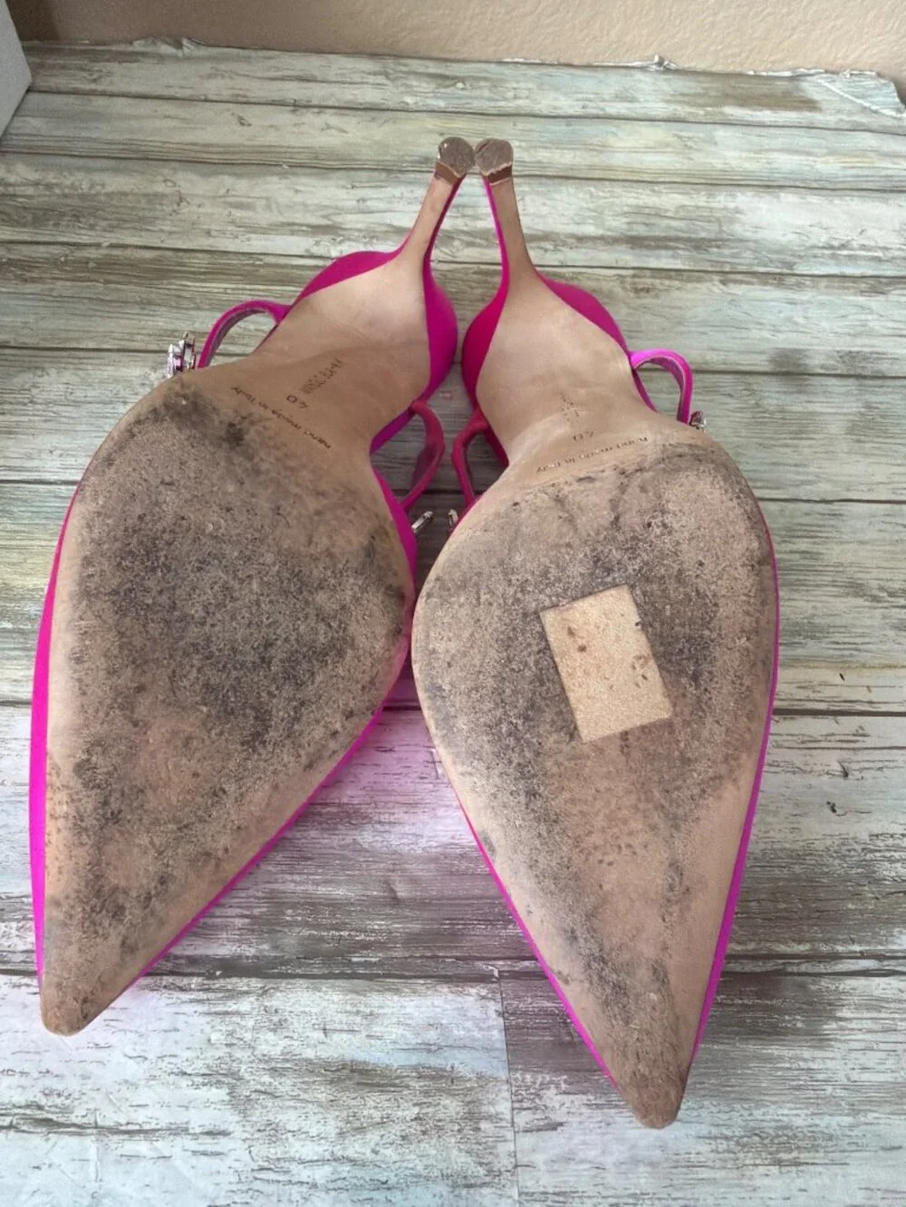 Manolo Blahnik Lurum 90 Pink Satin Crystal Mule Heels w/Box & COA EU 40/US 9-9.5 - Picture 7 of 16